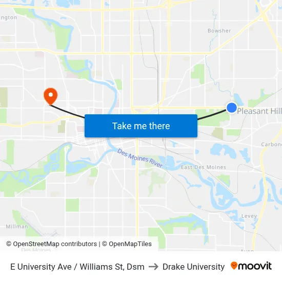 E University Ave / Williams St, Dsm to Drake University map
