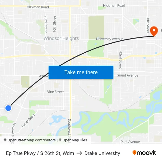 Ep True Pkwy / S 26th St, Wdm to Drake University map