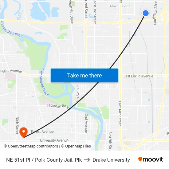 NE 51st Pl / Polk County Jail, Plk to Drake University map