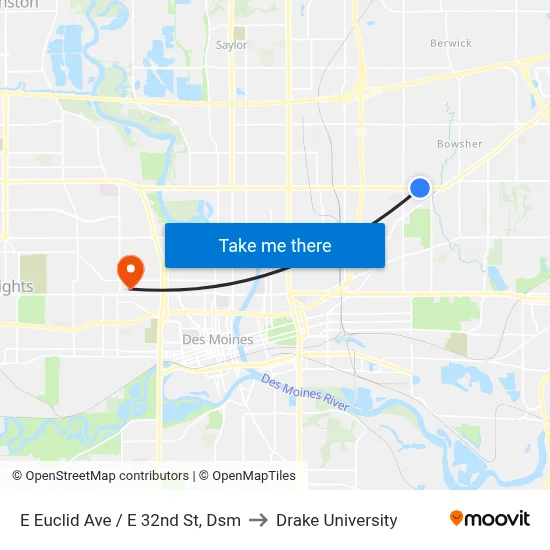 E Euclid Ave / E 32nd St, Dsm to Drake University map
