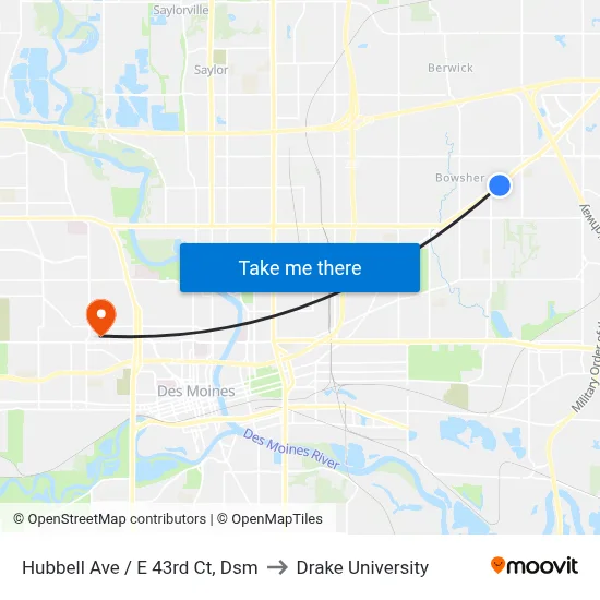 Hubbell Ave / E 43rd Ct, Dsm to Drake University map