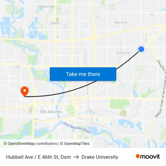 Hubbell Ave / E 46th St, Dsm to Drake University map