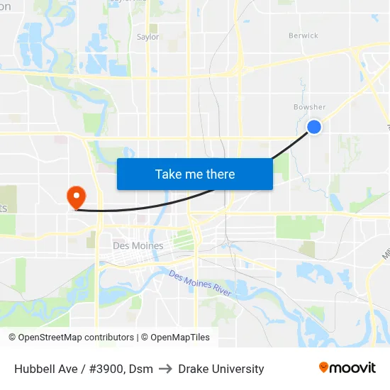 Hubbell Ave / #3900, Dsm to Drake University map