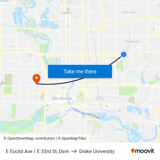 E Euclid Ave / E 33rd St, Dsm to Drake University map