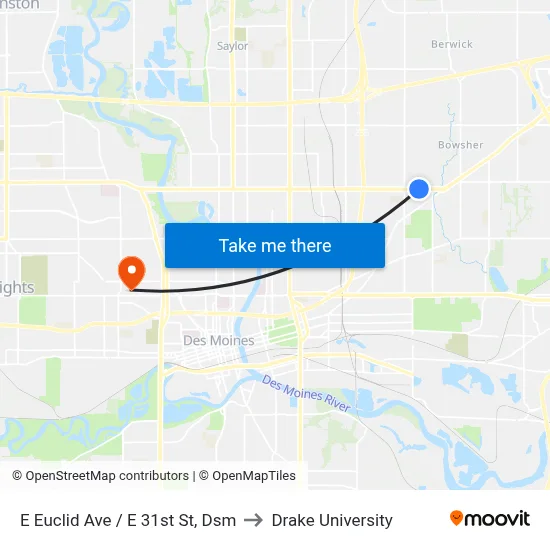 E Euclid Ave / E 31st St, Dsm to Drake University map
