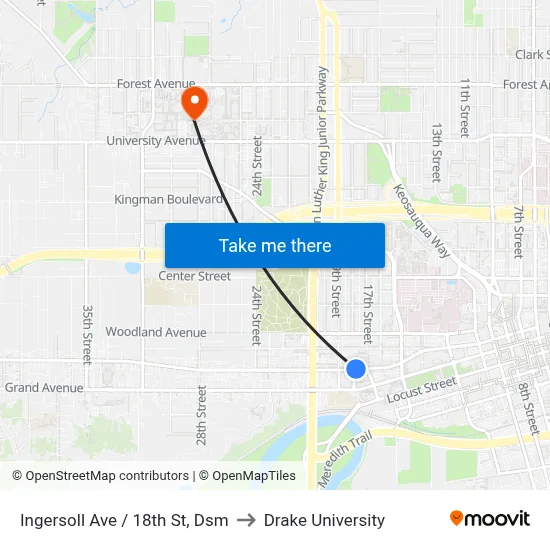 Ingersoll Ave / 18th St, Dsm to Drake University map