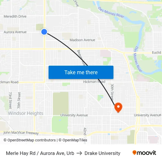 Merle Hay Rd / Aurora Ave, Urb to Drake University map