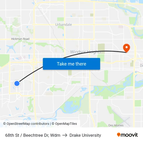68th St / Beechtree Dr, Wdm to Drake University map