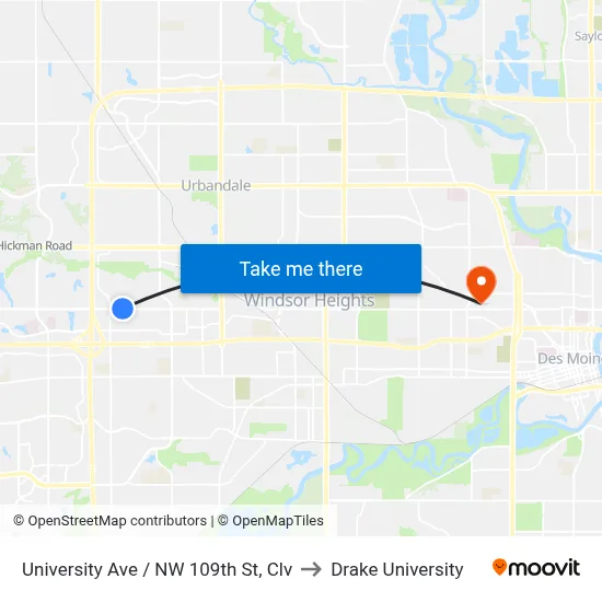University Ave / NW 109th St, Clv to Drake University map
