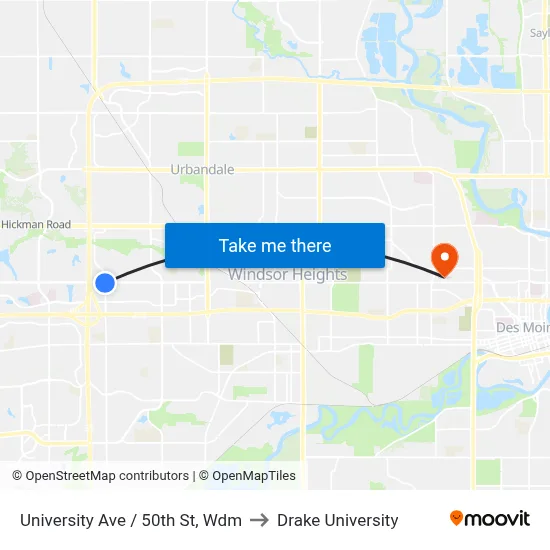University Ave / 50th St, Wdm to Drake University map