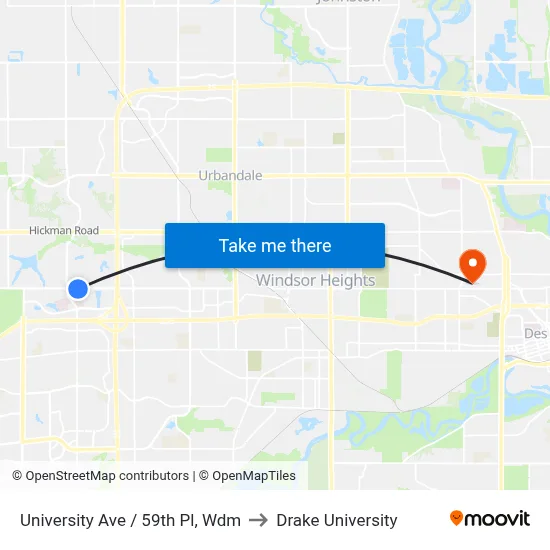 University Ave / 59th Pl, Wdm to Drake University map