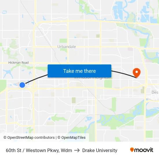 60th St / Westown Pkwy, Wdm to Drake University map