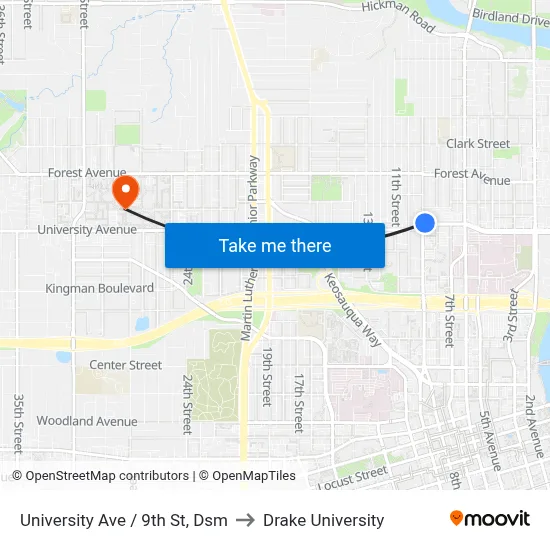 University Ave / 9th St, Dsm to Drake University map