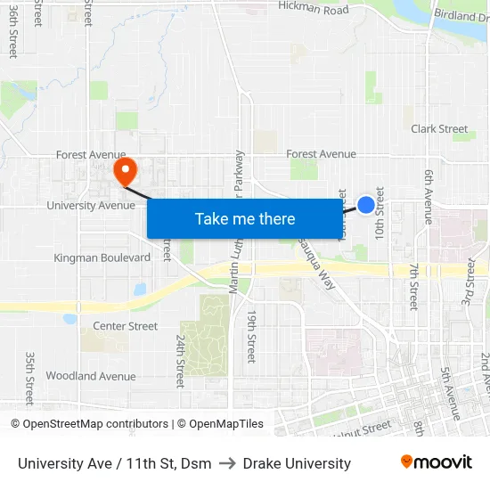 University Ave / 11th St, Dsm to Drake University map
