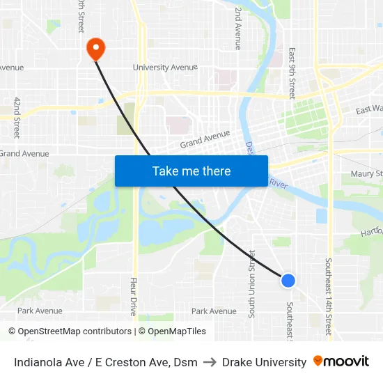 Indianola Ave / E Creston Ave, Dsm to Drake University map