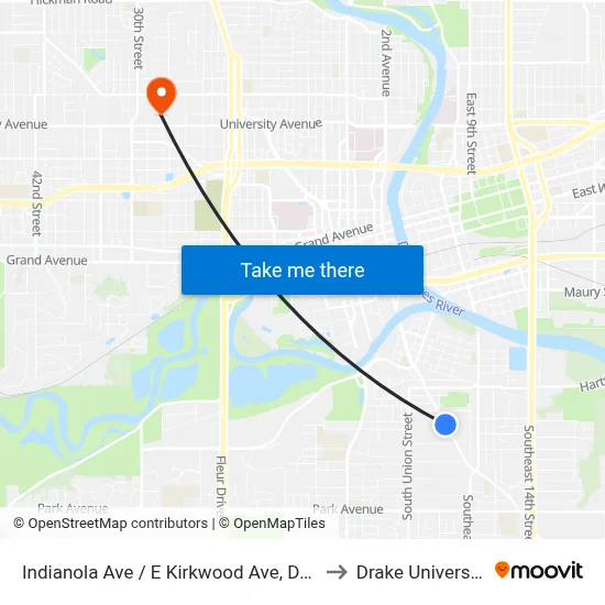 Indianola Ave / E Kirkwood Ave, Dsm to Drake University map