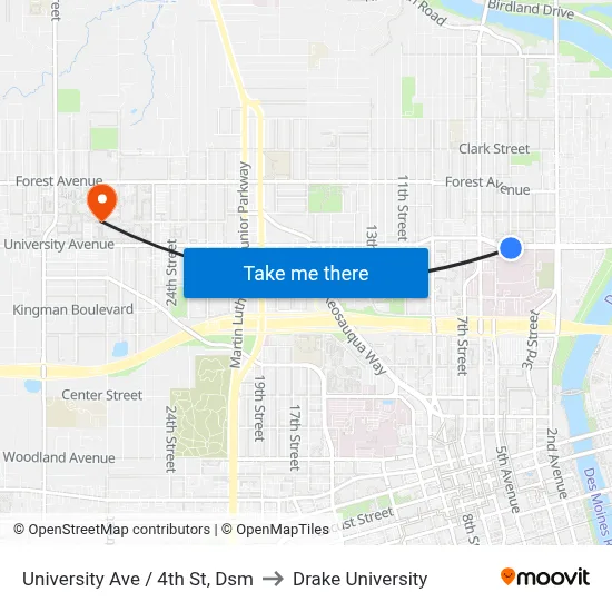 University Ave / 4th St, Dsm to Drake University map