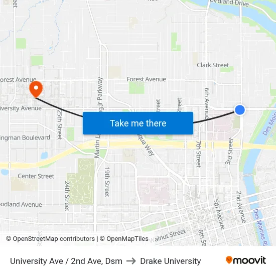 University Ave / 2nd Ave, Dsm to Drake University map
