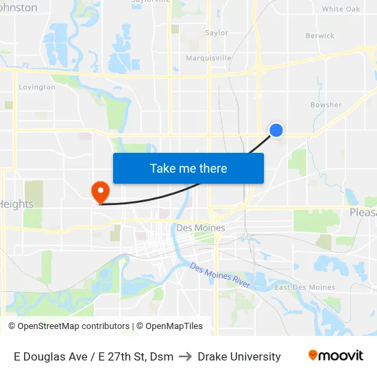 E Douglas Ave / E 27th St, Dsm to Drake University map