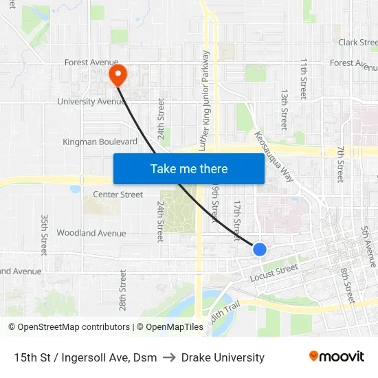 15th St / Ingersoll Ave, Dsm to Drake University map