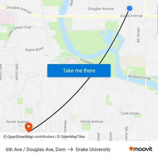 6th Ave / Douglas Ave, Dsm to Drake University map