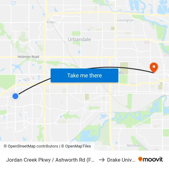 Jordan Creek Pkwy / Ashworth Rd (Far-Side), Wdm to Drake University map