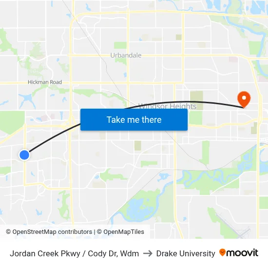 Jordan Creek Pkwy / Cody Dr, Wdm to Drake University map
