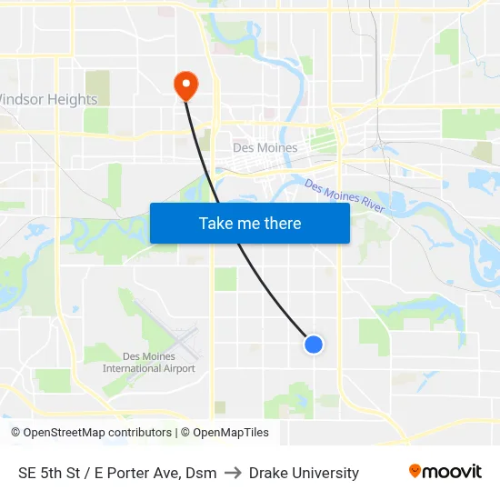 SE 5th St / E Porter Ave, Dsm to Drake University map