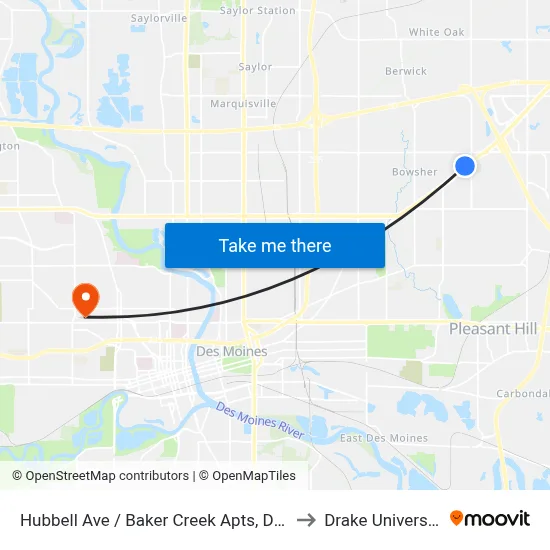 Hubbell Ave / Baker Creek Apts, Dsm to Drake University map