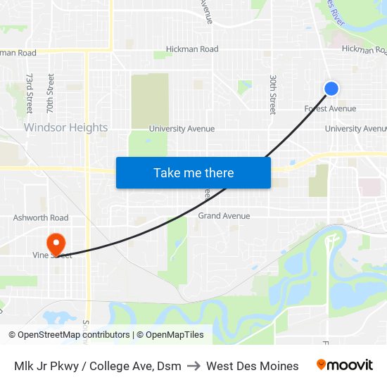 Mlk Jr Pkwy / College Ave, Dsm to West Des Moines map