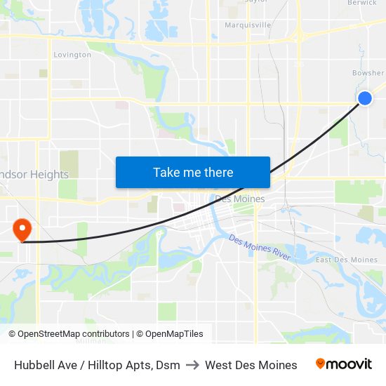 Hubbell Ave / Hilltop Apts, Dsm to West Des Moines map