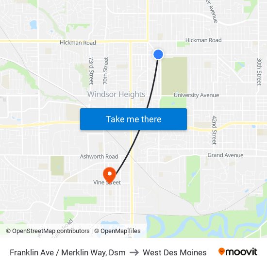 Franklin Ave / Merklin Way, Dsm to West Des Moines map