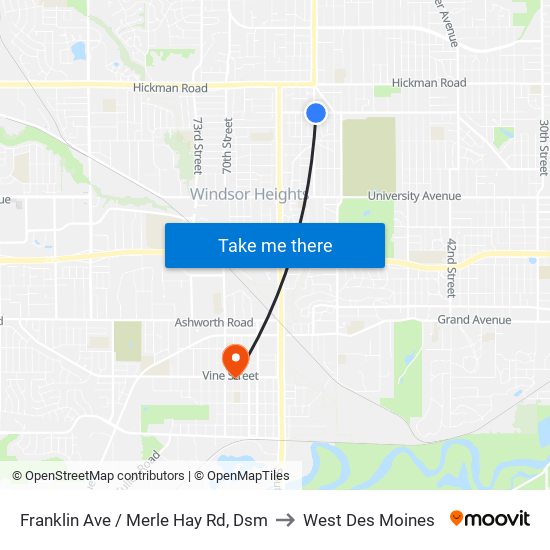 Franklin Ave / Merle Hay Rd, Dsm to West Des Moines map