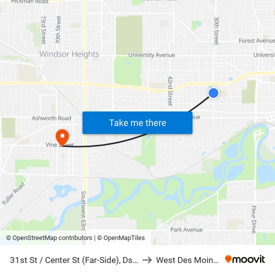 31st St / Center St (Far-Side), Dsm to West Des Moines map
