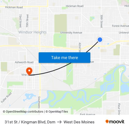 31st St / Kingman Blvd, Dsm to West Des Moines map