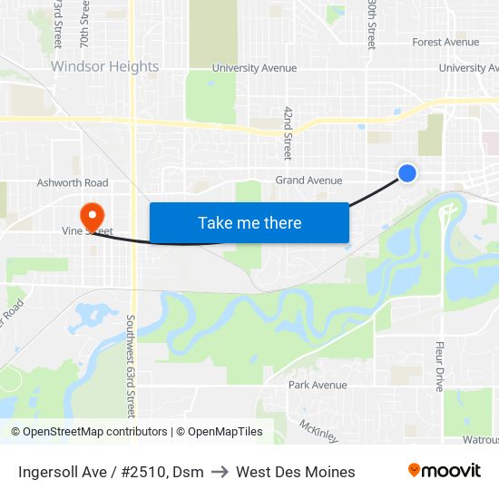 Ingersoll Ave / #2510, Dsm to West Des Moines map