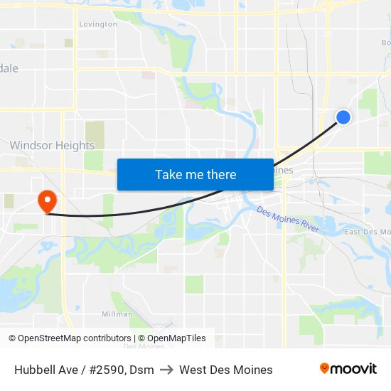 Hubbell Ave / #2590, Dsm to West Des Moines map