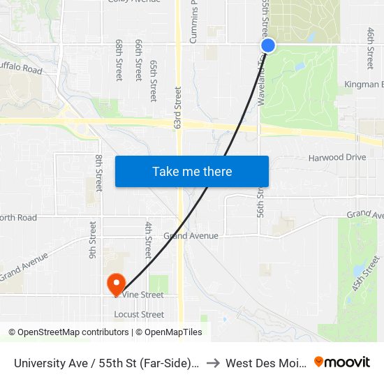 University Ave / 55th St (Far-Side), Dsm to West Des Moines map