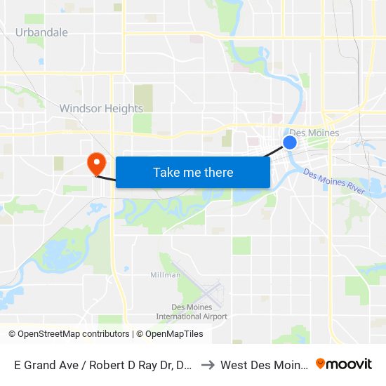 E Grand Ave / Robert D Ray Dr, Dsm to West Des Moines map