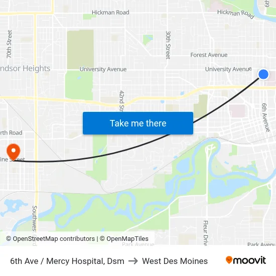 6th Ave / Mercy Hospital, Dsm to West Des Moines map
