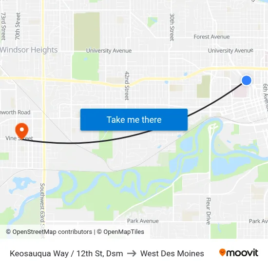 Keosauqua Way / 12th St, Dsm to West Des Moines map