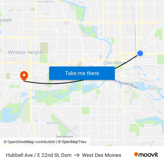 Hubbell Ave / E 22nd St, Dsm to West Des Moines map