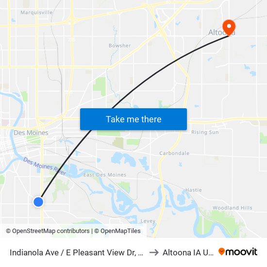 Indianola Ave / E Pleasant View Dr, Dsm to Altoona IA USA map