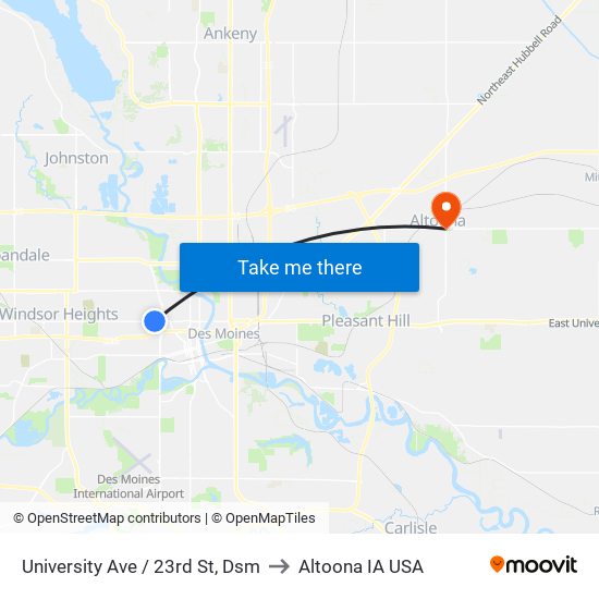 University Ave / 23rd St, Dsm to Altoona IA USA map