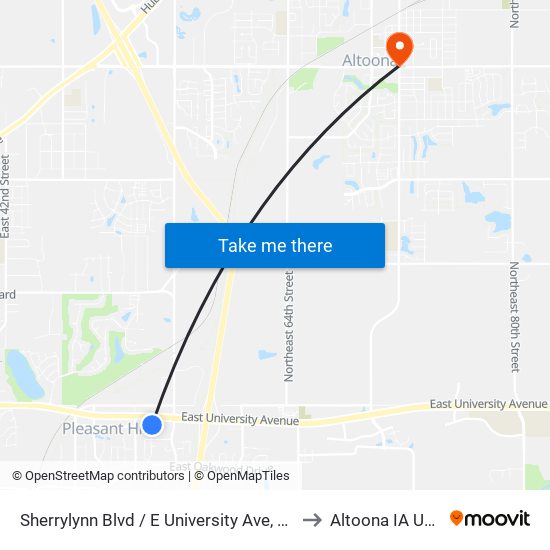 Sherrylynn Blvd / E University Ave, Plh to Altoona IA USA map