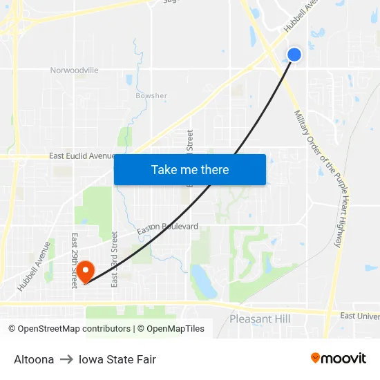 Altoona to Iowa State Fair map