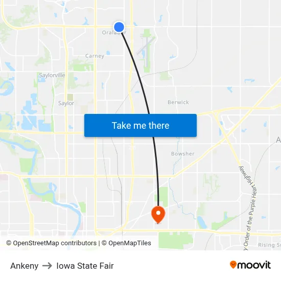 Ankeny to Iowa State Fair map
