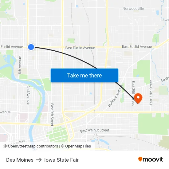 Des Moines to Iowa State Fair map