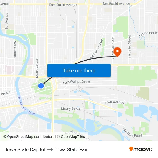 Iowa State Capitol to Iowa State Fair map