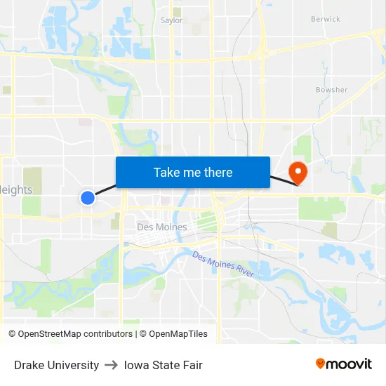 Drake University to Iowa State Fair map
